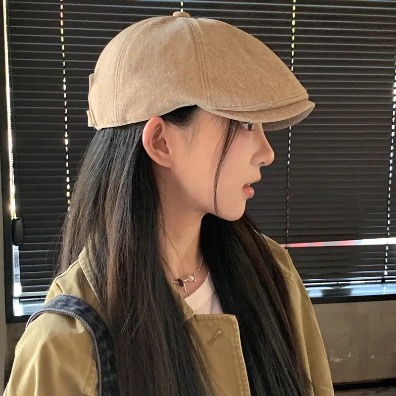Women White Cap Retro Distressed Spring Autumn Beret Small - Image 3