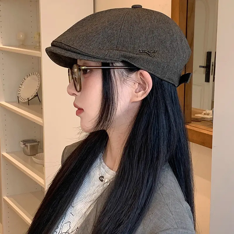 Women White Cap Retro Distressed Spring Autumn Beret Small - Image 4