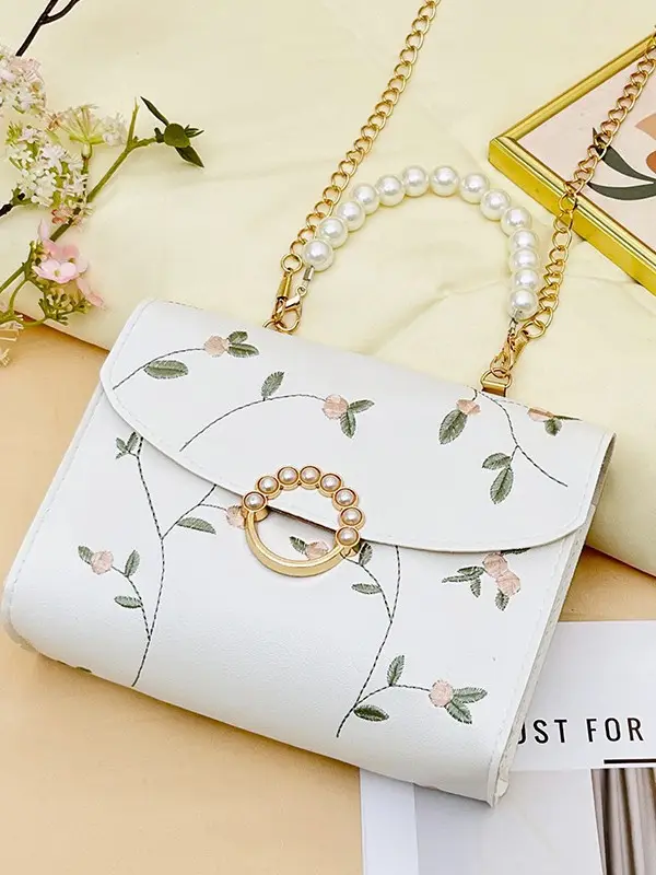 Yellow Pearl Chain Handbag for Women - Image 8