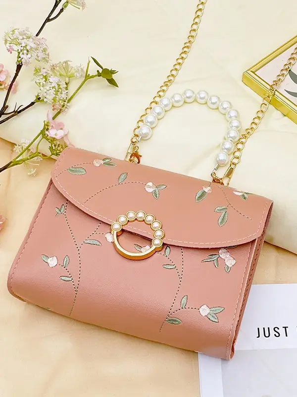 Yellow Pearl Chain Handbag for Women - Image 9