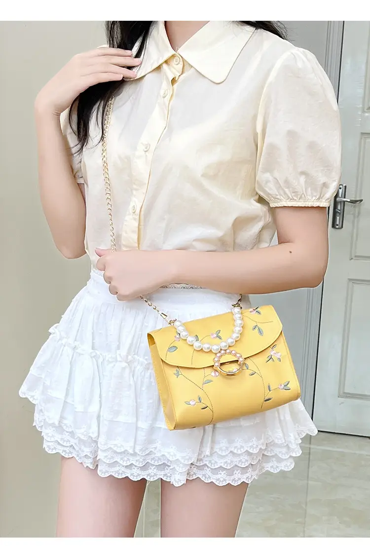 Yellow Pearl Chain Handbag for Women — feature 20