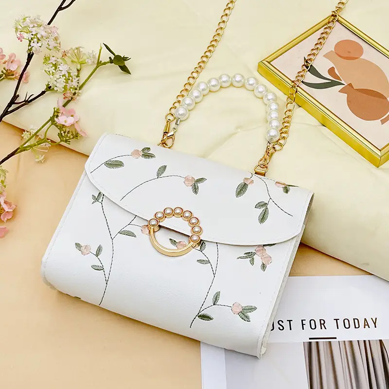 Yellow Pearl Chain Handbag for Women - Image 2