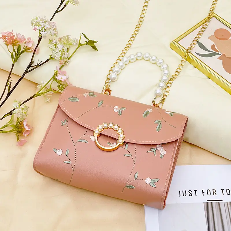 Yellow Pearl Chain Handbag for Women - Image 3