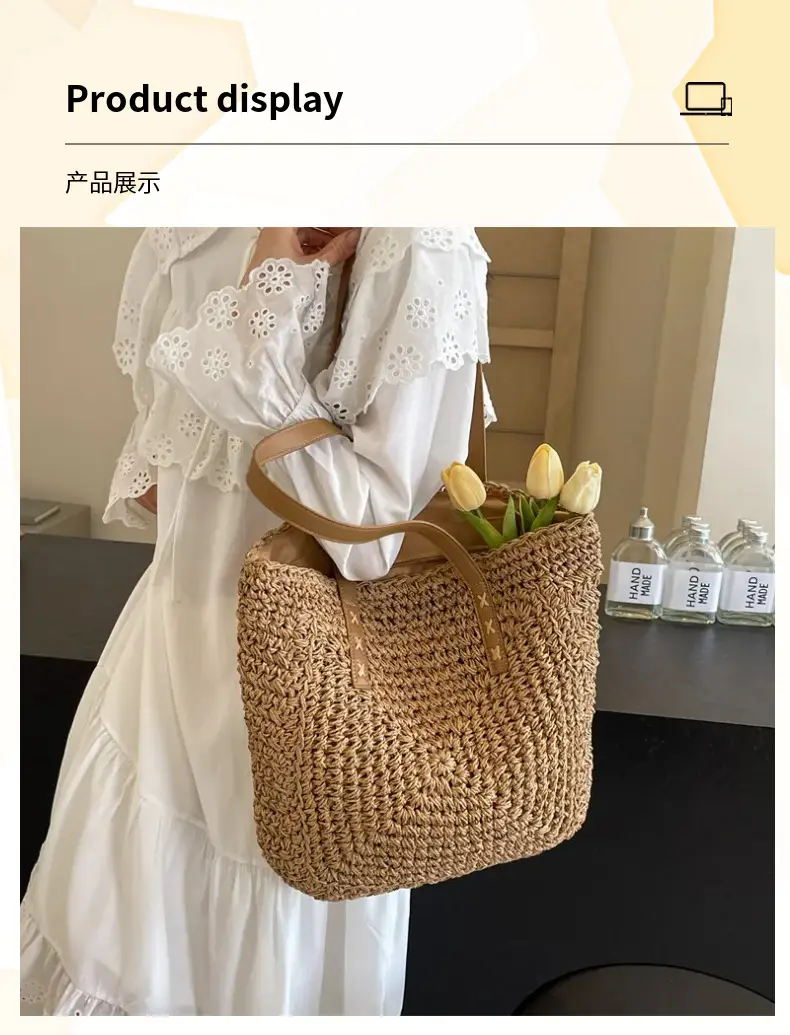 Hand-Woven Straw Tote Bag for Women Large Capacity Beach Travel — feature 6