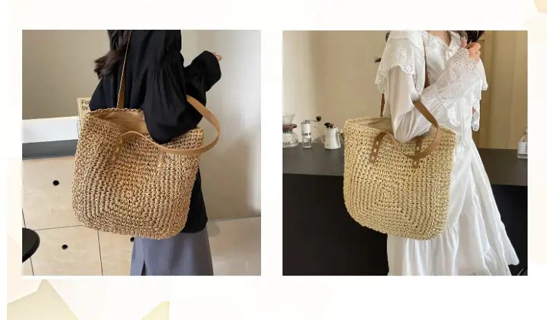 Hand-Woven Straw Tote Bag for Women Large Capacity Beach Travel — feature 7
