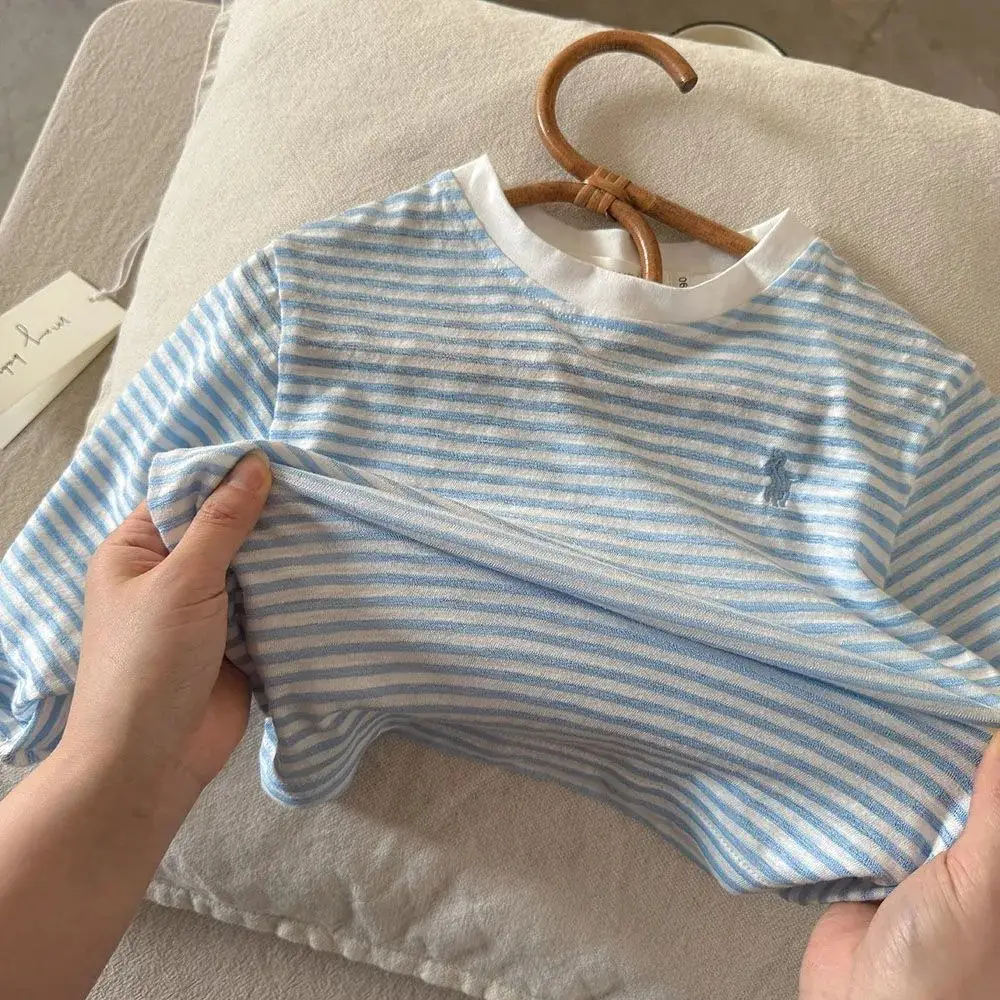 New Kids T-Shirt Striped Cotton Light Blue - Image 2