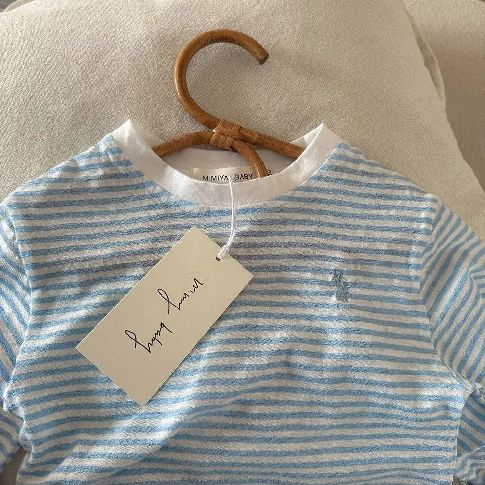 New Kids T-Shirt Striped Cotton Light Blue - Image 5