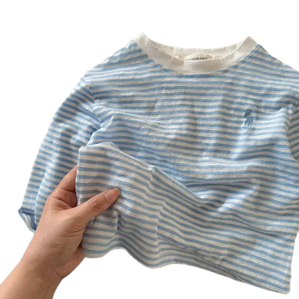 New Kids T-Shirt Striped Cotton Light Blue - Image 6
