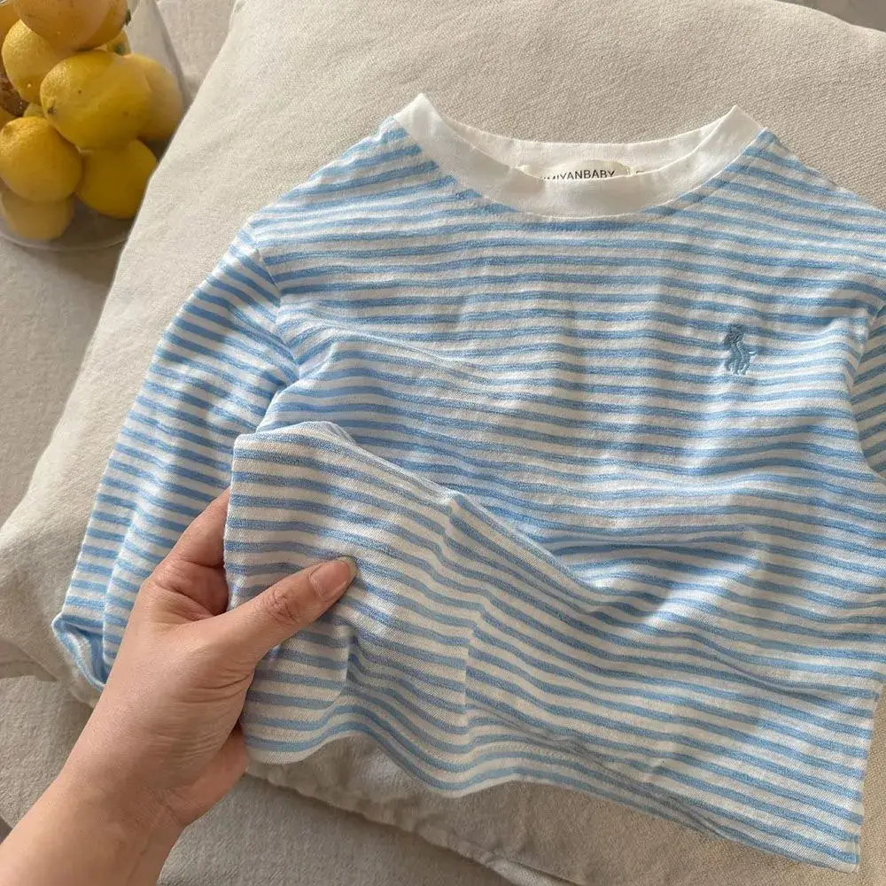 New Kids T-Shirt Striped Cotton Light Blue — feature 5