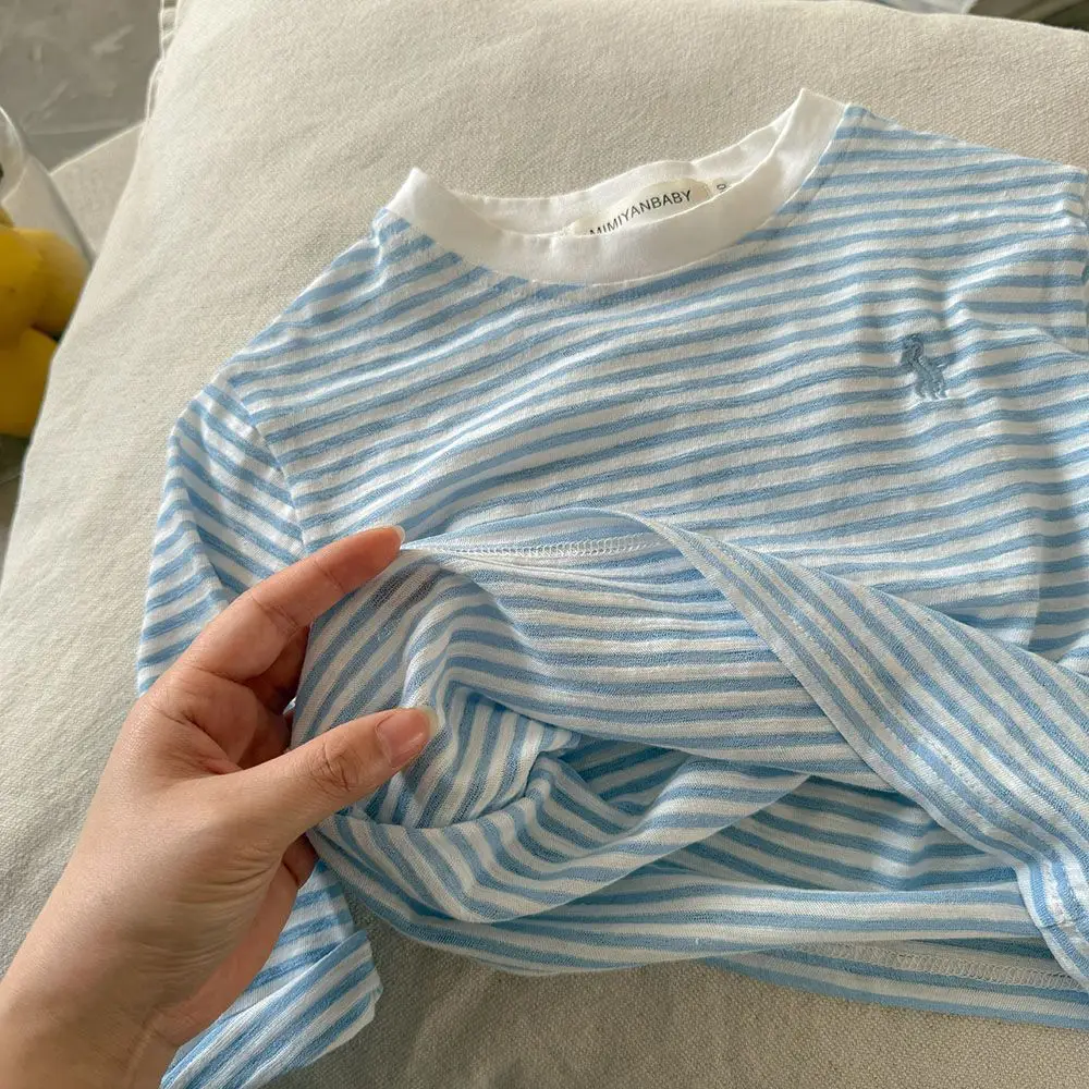 New Kids T-Shirt Striped Cotton Light Blue — feature 6