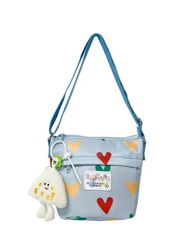 Cute Canvas Crossbody Bag for Women Pink Heart Design - Image 17