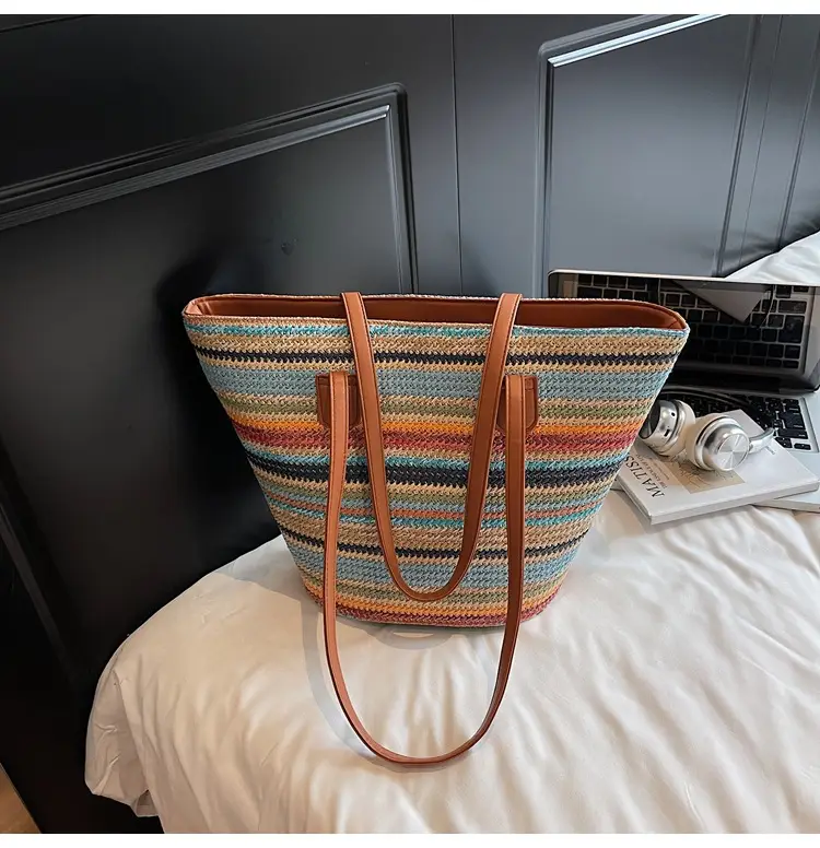 Women Straw Handbag Set Multi Color Beach Tote — feature 20