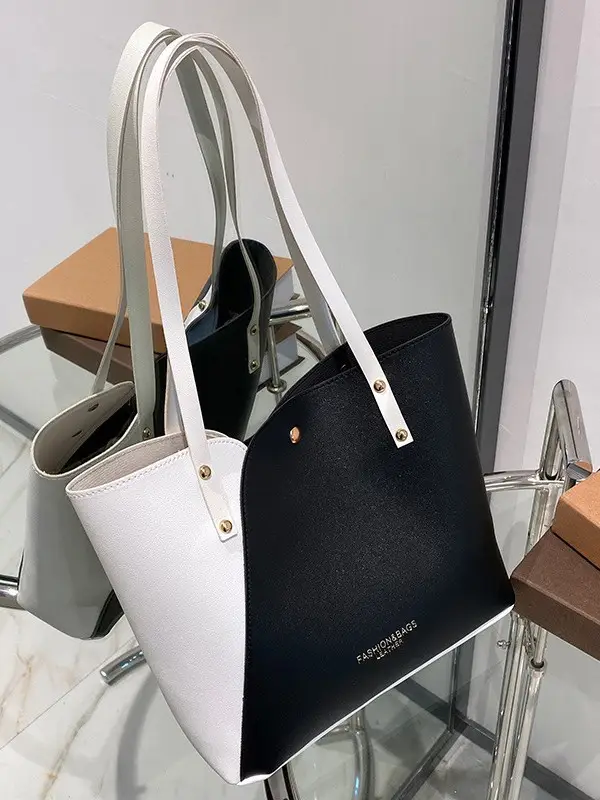2025 Large Capacity Women's Black White Tote Bag - Image 6