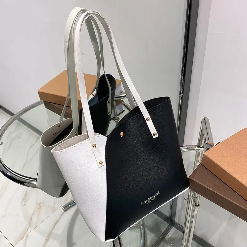 2025 Large Capacity Women's Black White Tote Bag - Image 2