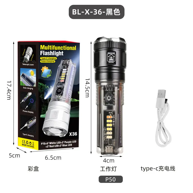 Sky-Piercing Flashlight with Side Light & Type-C Charging - Image 12