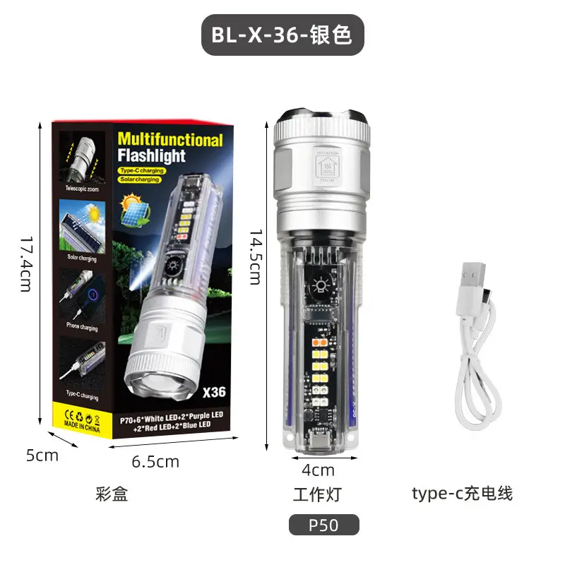 Sky-Piercing Flashlight with Side Light & Type-C Charging - Image 9