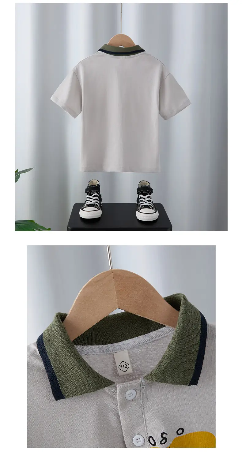 Boys Pure Cotton Street Style Polo Shirt 2025 Summer — feature 4