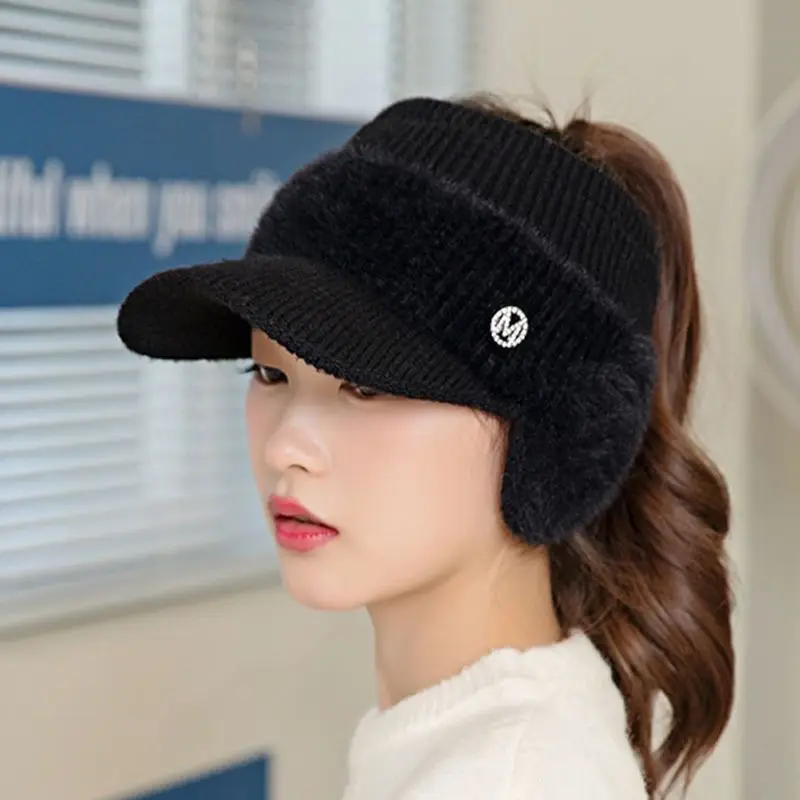 Women's Warm Winter Visor Hat with Letter Logo - Image 2