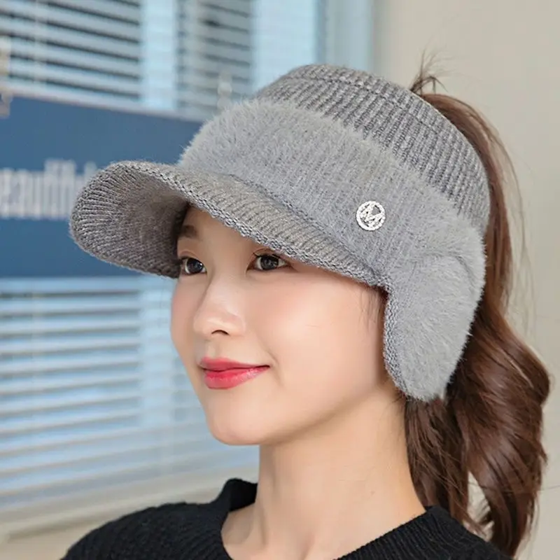 Women's Warm Winter Visor Hat with Letter Logo - Image 3