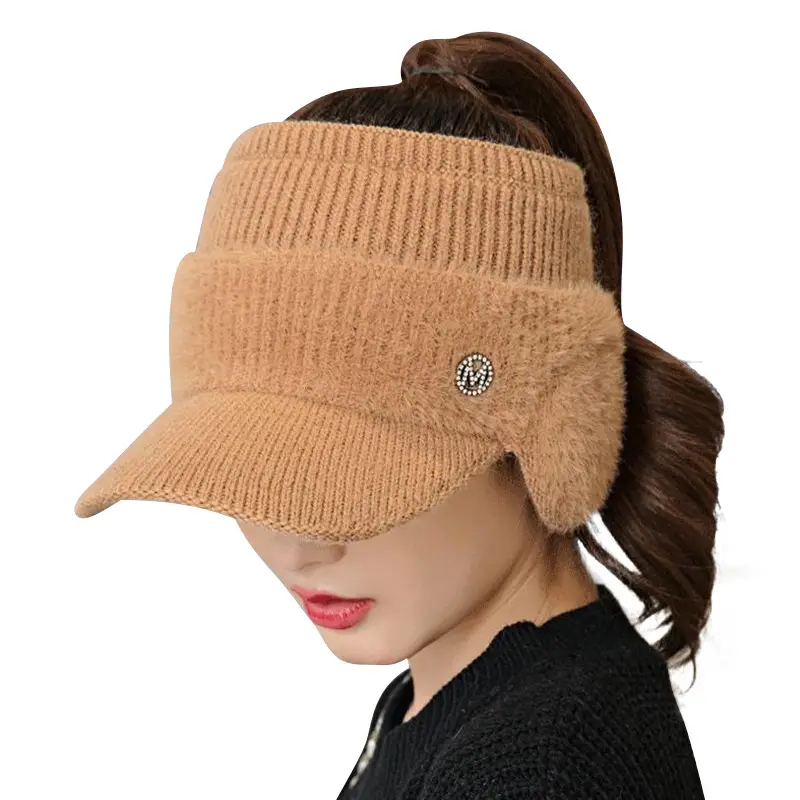 Women's Warm Winter Visor Hat with Letter Logo - Image 6
