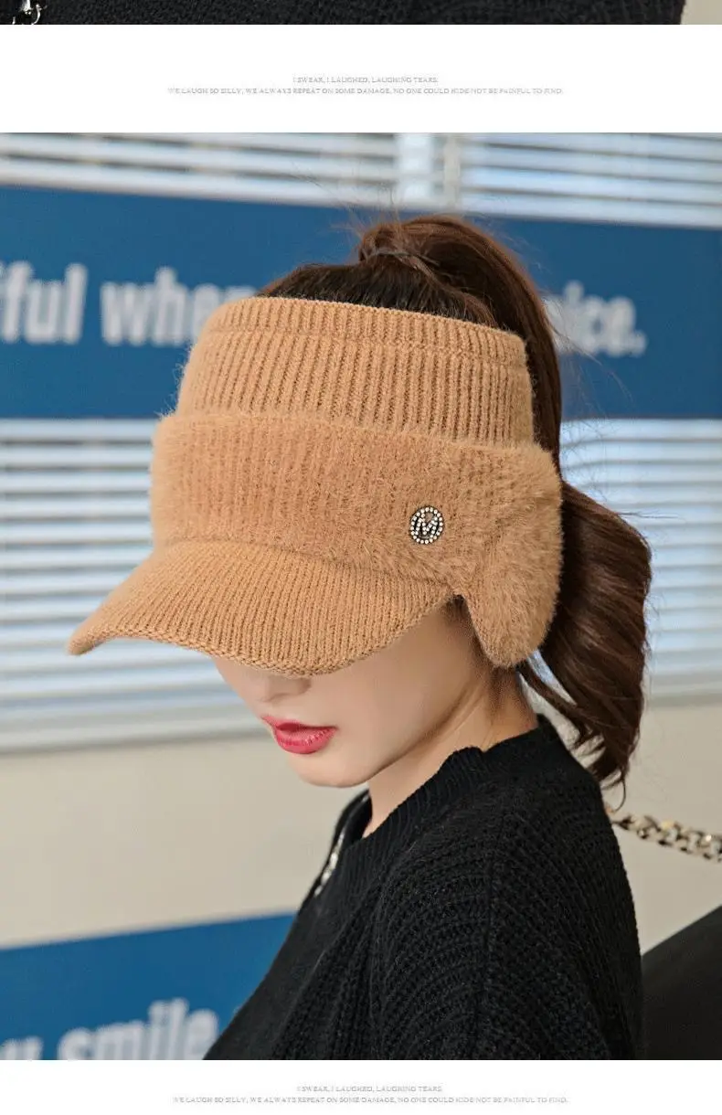 Women's Warm Winter Visor Hat with Letter Logo — feature 10
