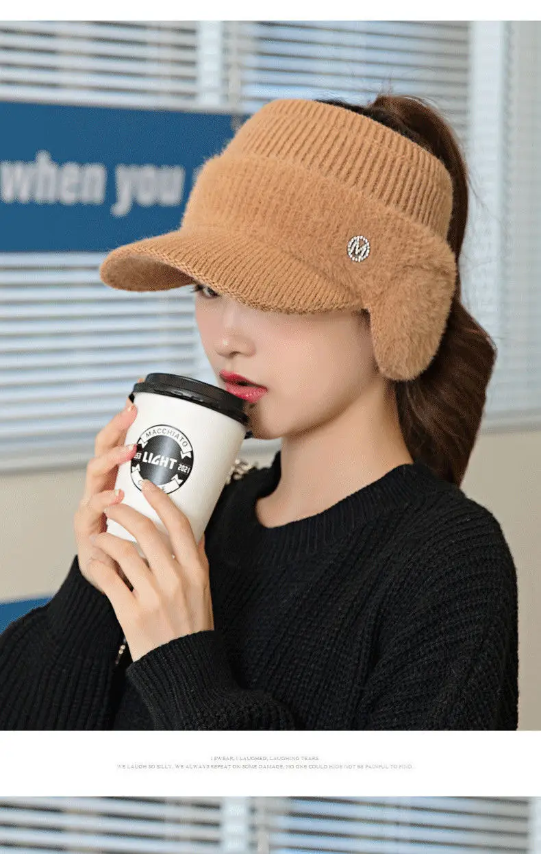 Women's Warm Winter Visor Hat with Letter Logo — feature 11