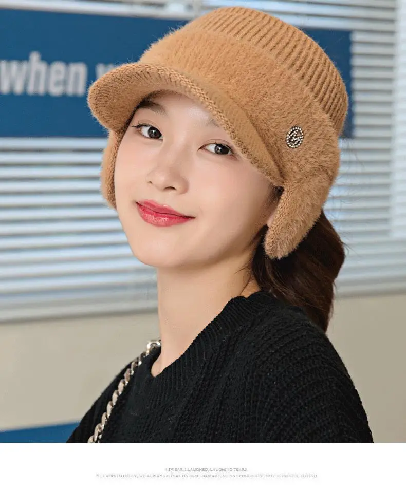 Women's Warm Winter Visor Hat with Letter Logo — feature 12