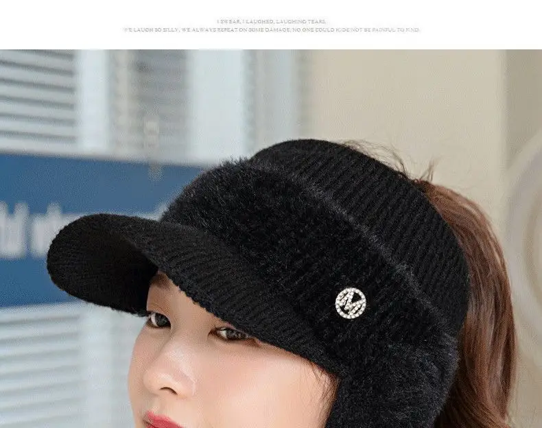 Women's Warm Winter Visor Hat with Letter Logo — feature 13