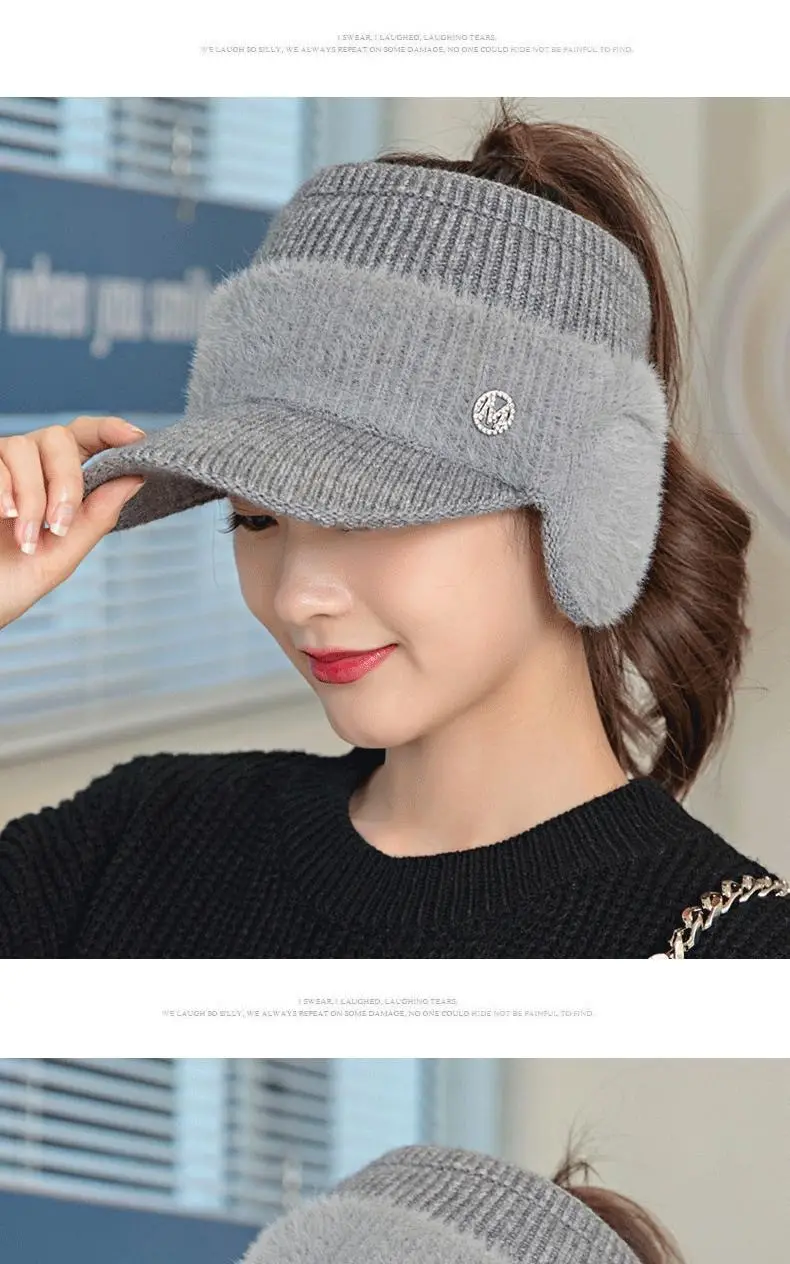 Women's Warm Winter Visor Hat with Letter Logo — feature 5