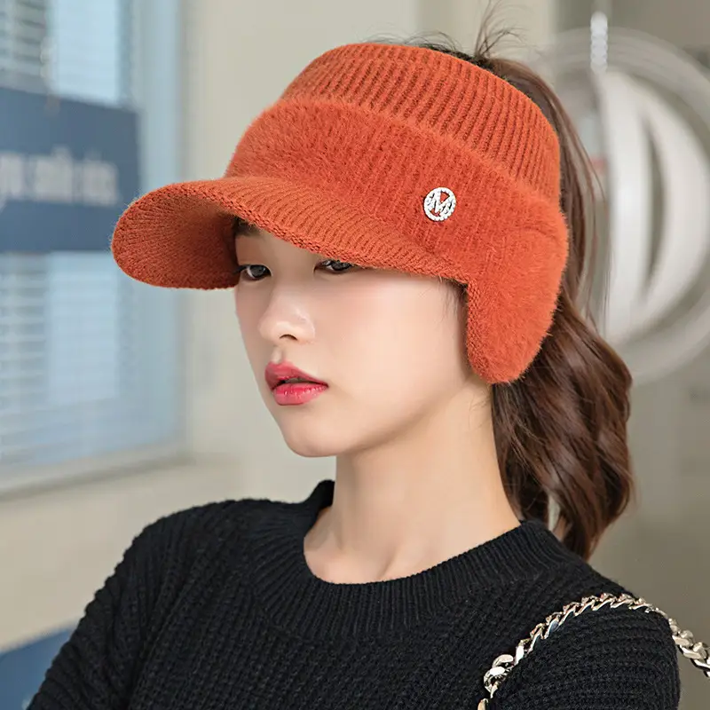 Women's Warm Winter Visor Hat with Letter Logo - Image 4