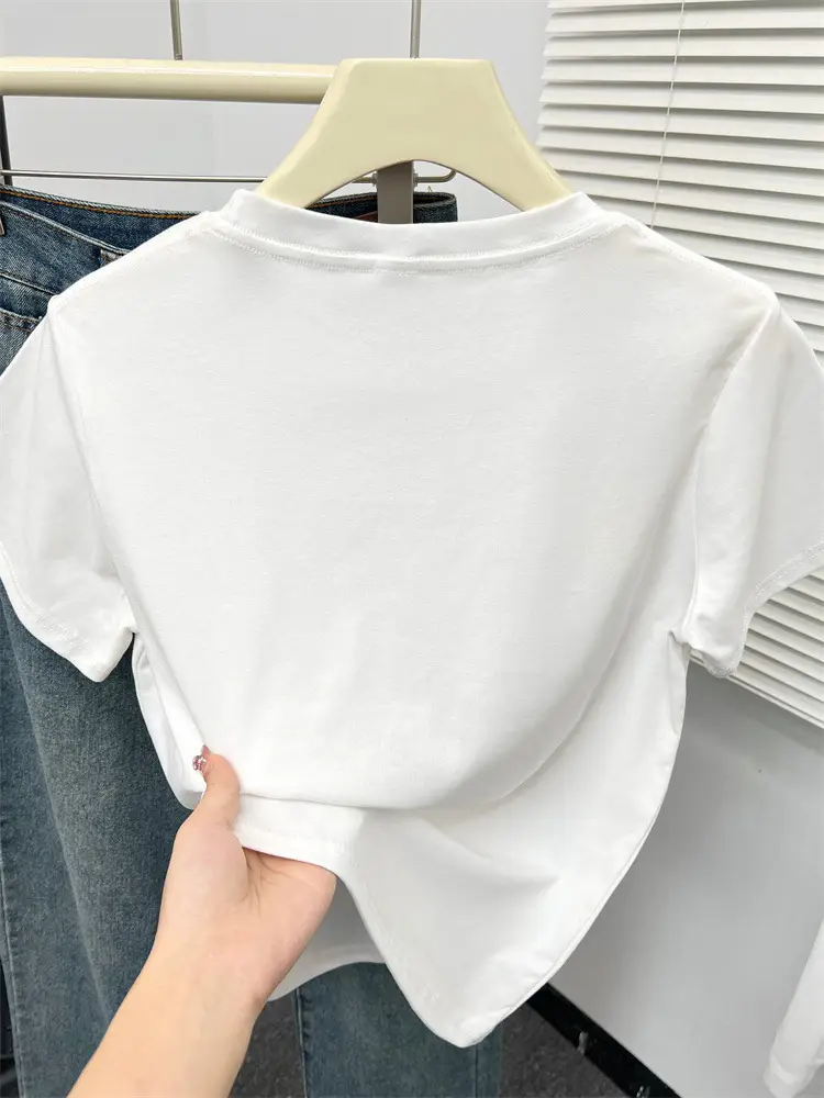 Kitten Print Round Neck Short-Sleeved T-Shirt for Women Summer New Korean Style Work Clothing Fashion Slim Right Shoulder Top for Small People — feature 8
