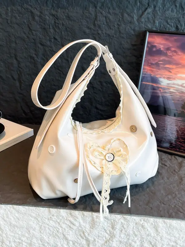 Women's Cream Crossbody Bag with Lace Trim