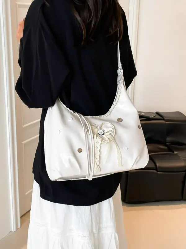 Women's Cream Crossbody Bag with Lace Trim