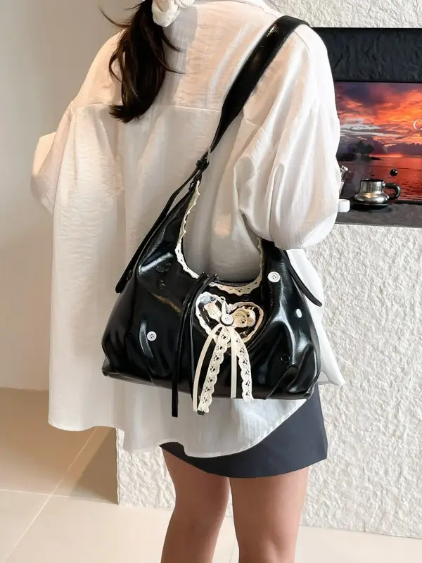 Women's Cream Crossbody Bag with Lace Trim