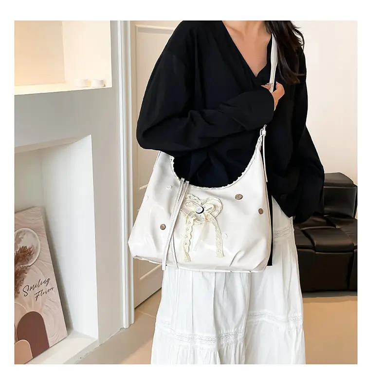 Women's Cream Crossbody Bag with Lace Trim — feature 14
