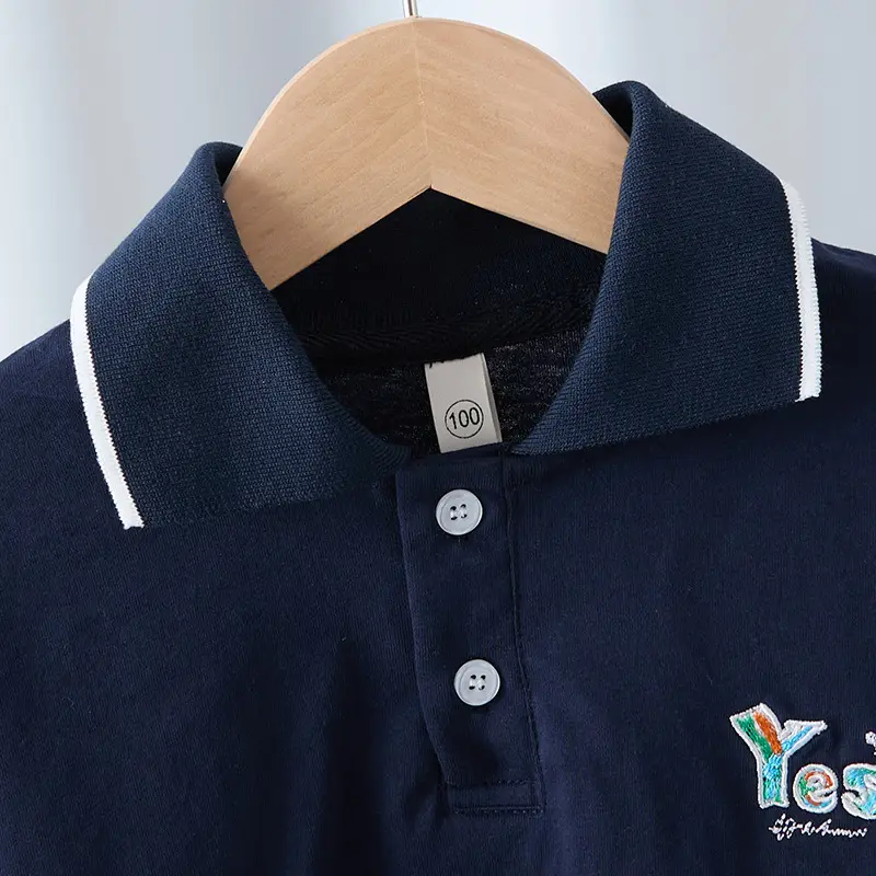 Boys 2025 Yes Embroidered Polo Shirt Navy - Image 3