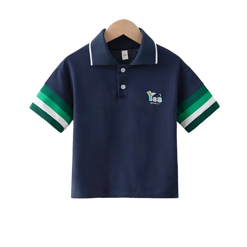Boys 2025 Yes Embroidered Polo Shirt Navy - Image 5