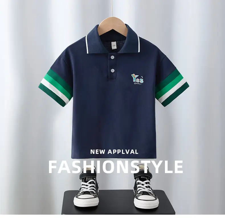 Boys 2025 Yes Embroidered Polo Shirt Navy — feature 1