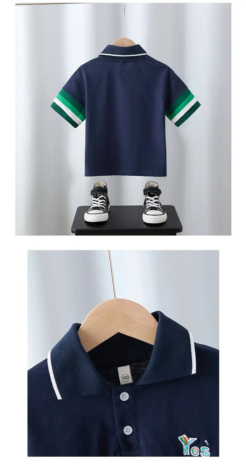 Boys 2025 Yes Embroidered Polo Shirt Navy — feature 4