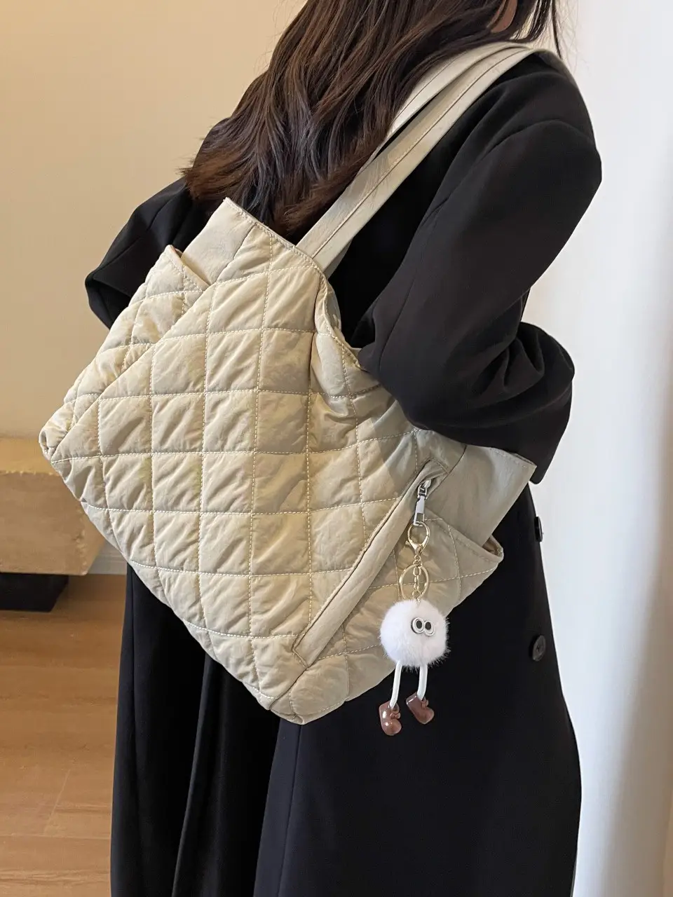 Women Quilted Shoulder Bag Olive Green 2023 New - Image 6