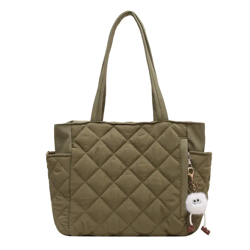 Women Quilted Shoulder Bag Olive Green 2023 New - Image 3