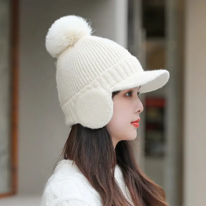 Pink Knitted Ear Cap with Pom Pom for Women - Image 6