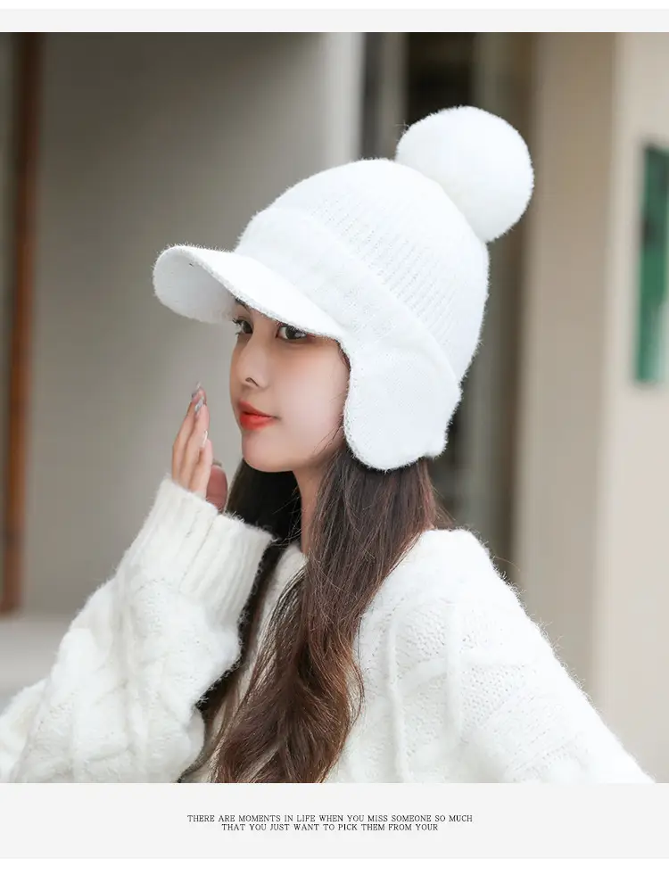 Pink Knitted Ear Cap with Pom Pom for Women — feature 12