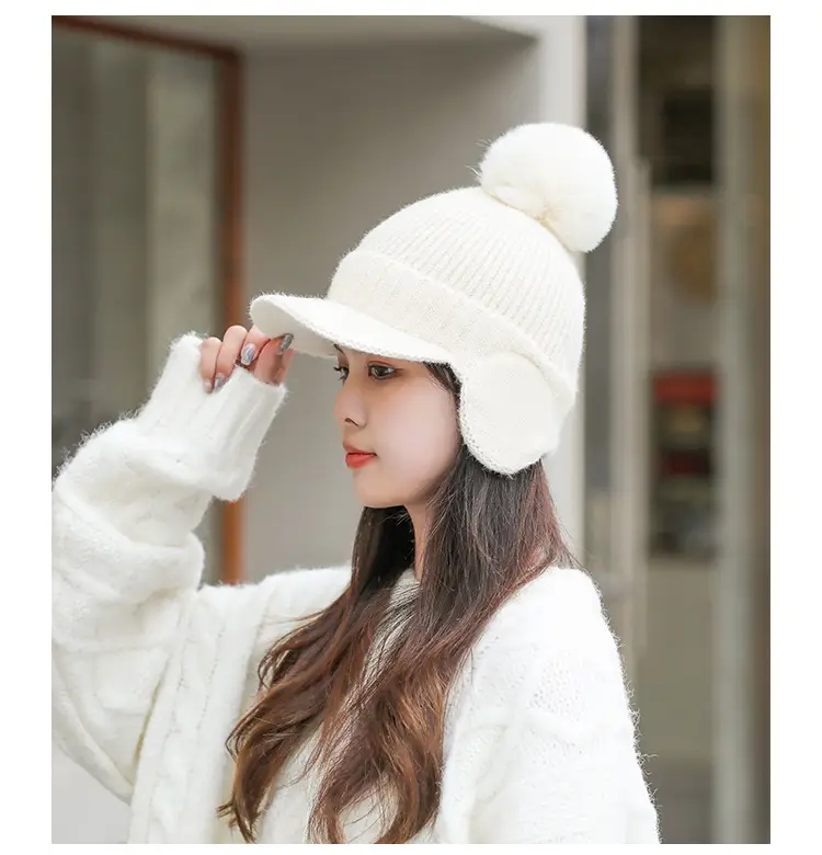 Pink Knitted Ear Cap with Pom Pom for Women — feature 15
