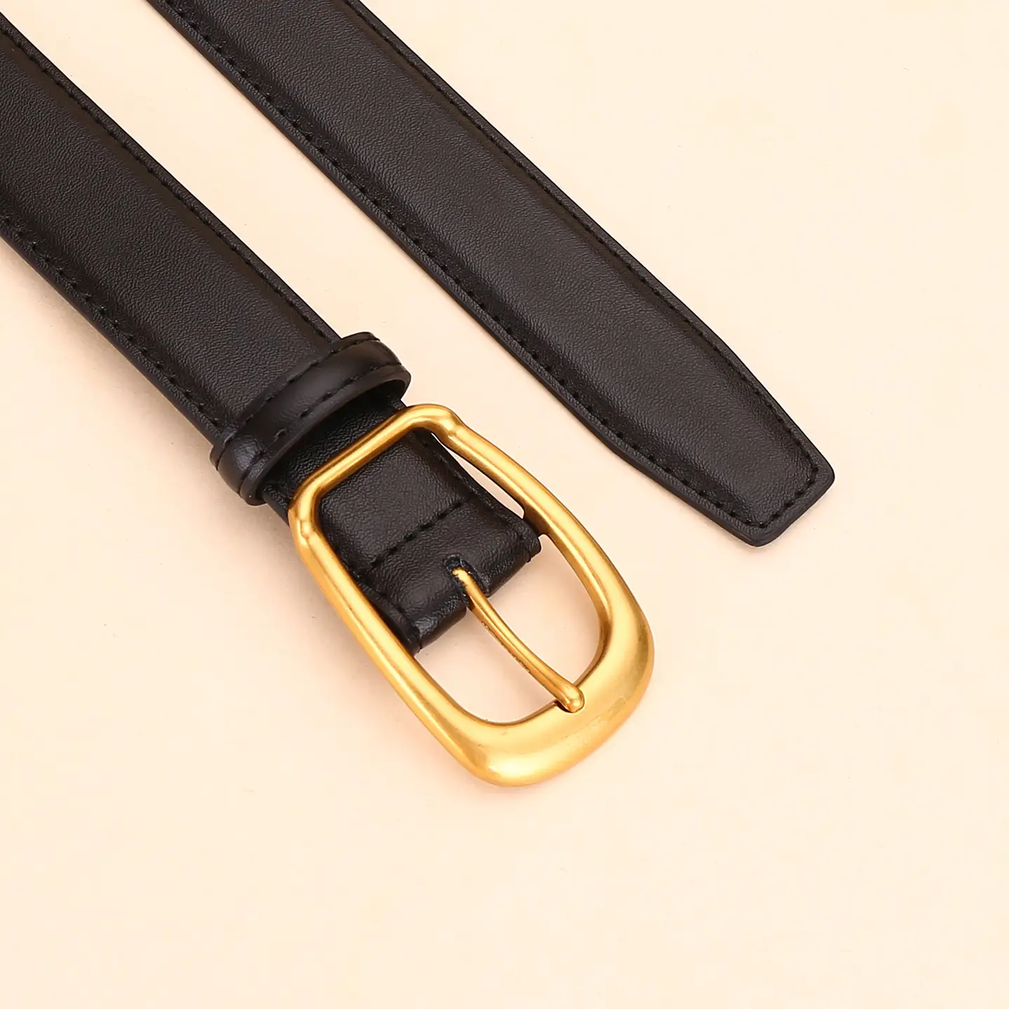 Women's Black Leather Belt with Gold Buckle - Image 7