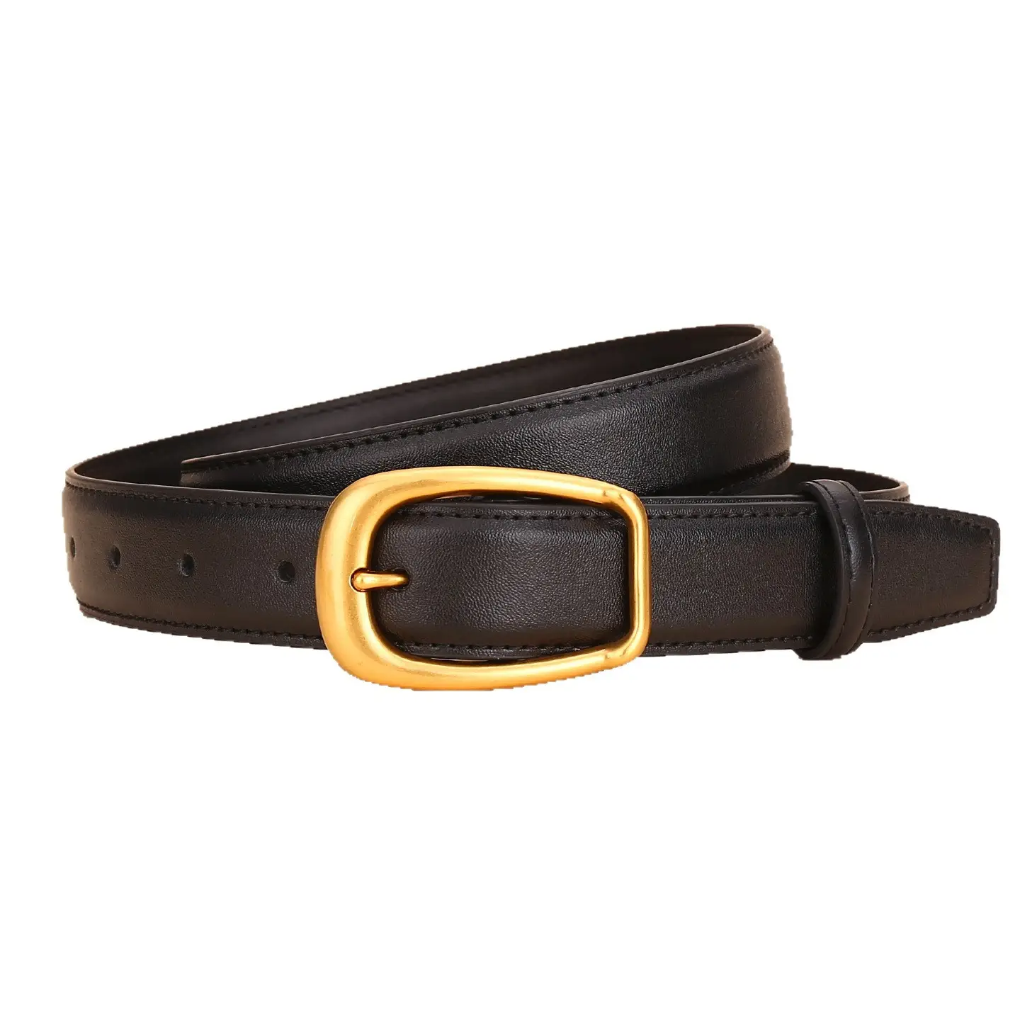 Women's Black Leather Belt with Gold Buckle - Image 10