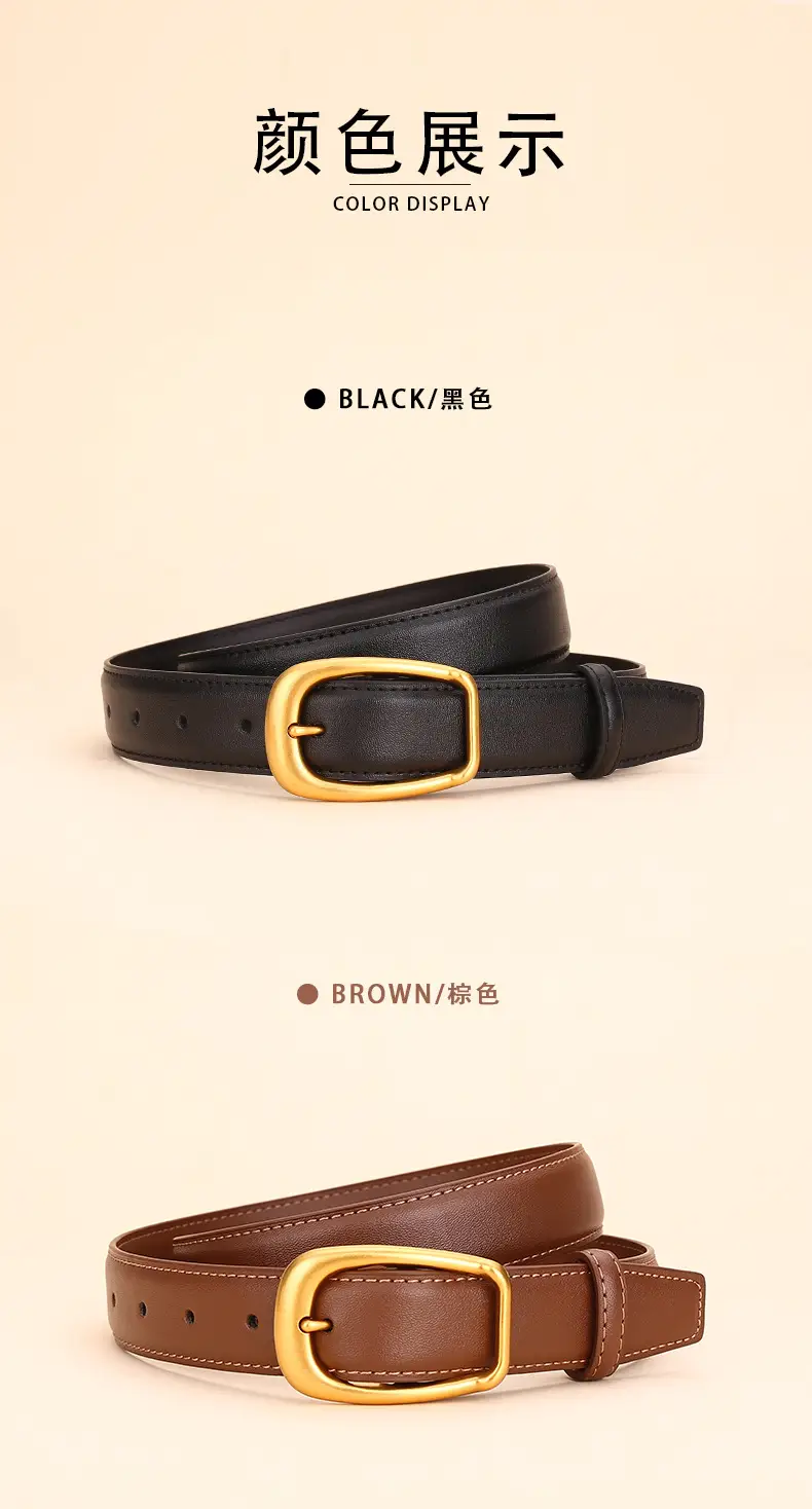 Women's Black Leather Belt with Gold Buckle — feature 11