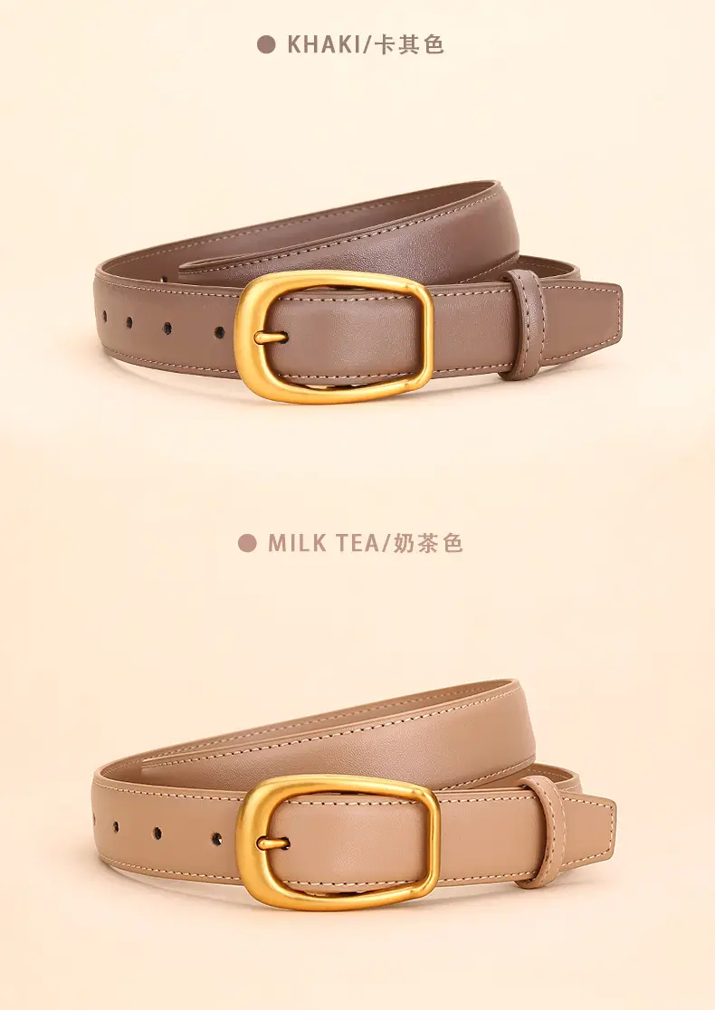 Women's Black Leather Belt with Gold Buckle — feature 12