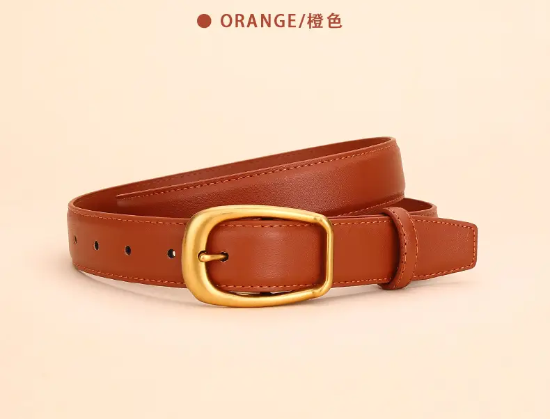 Women's Black Leather Belt with Gold Buckle — feature 13