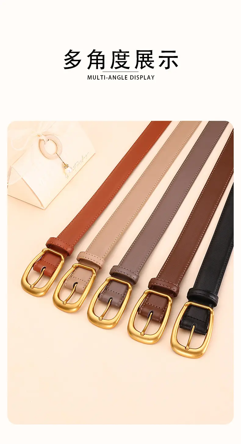 Women's Black Leather Belt with Gold Buckle — feature 14